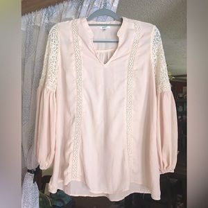 Blush Pink Lace Peasant Top